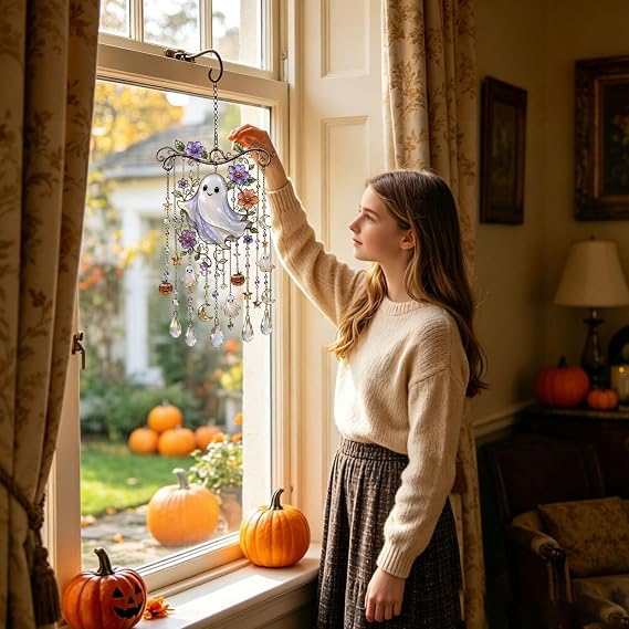 Halloween Black Cat Moon Wind Chime