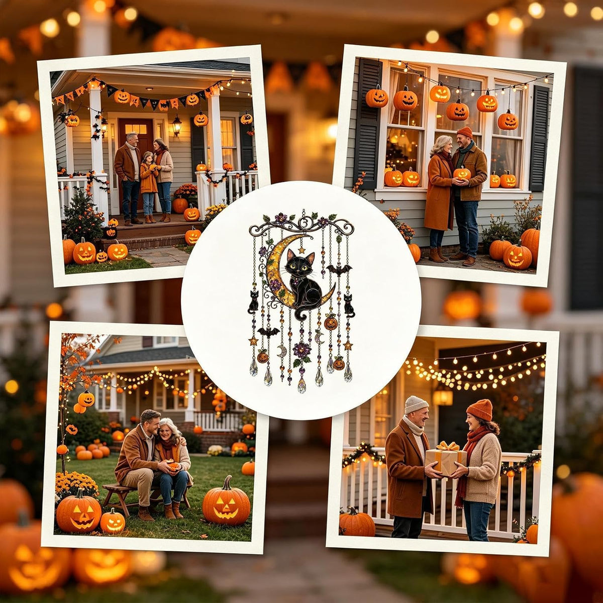Halloween Black Cat Moon Wind Chime