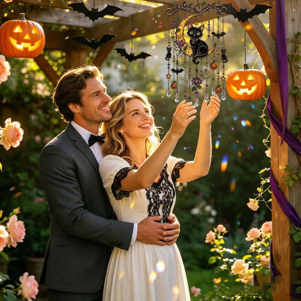 Halloween Black Cat Moon Wind Chime