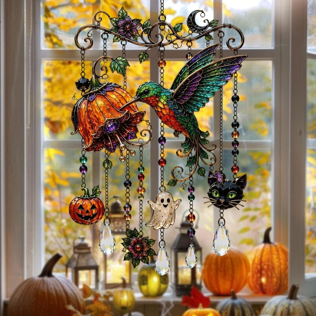 Halloween Black Cat Moon Wind Chime